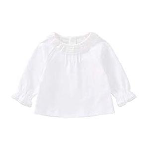 Pureborn Toddler Girls Long Sleeve Ruffle Cotton Tee Tops Solid White 2-3 Years